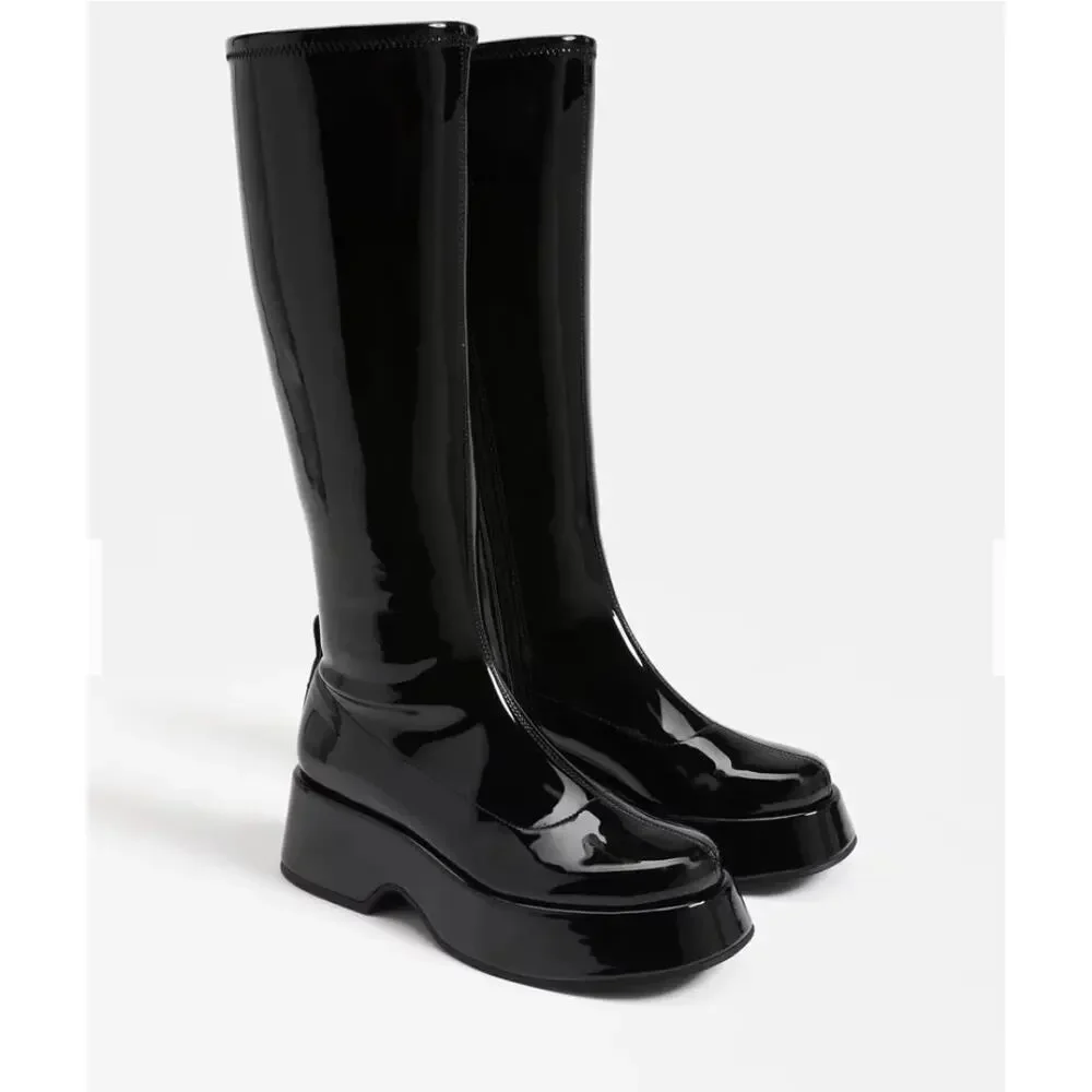 Sam Elderman Circus NY Black Patent Kimberly Boots Size 9 EUC